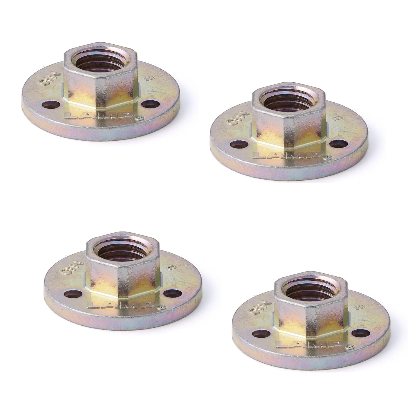 4 round mounting plates with M10 thread, made of solid zinc alloy, 28 mm (1.2"), AD-555-28-M10. Mounting plate for furniture feet, furniture casters, machine feet, cabinet legs, sofa feet, and much more, from Sugatsune / LAMP® (Japan).