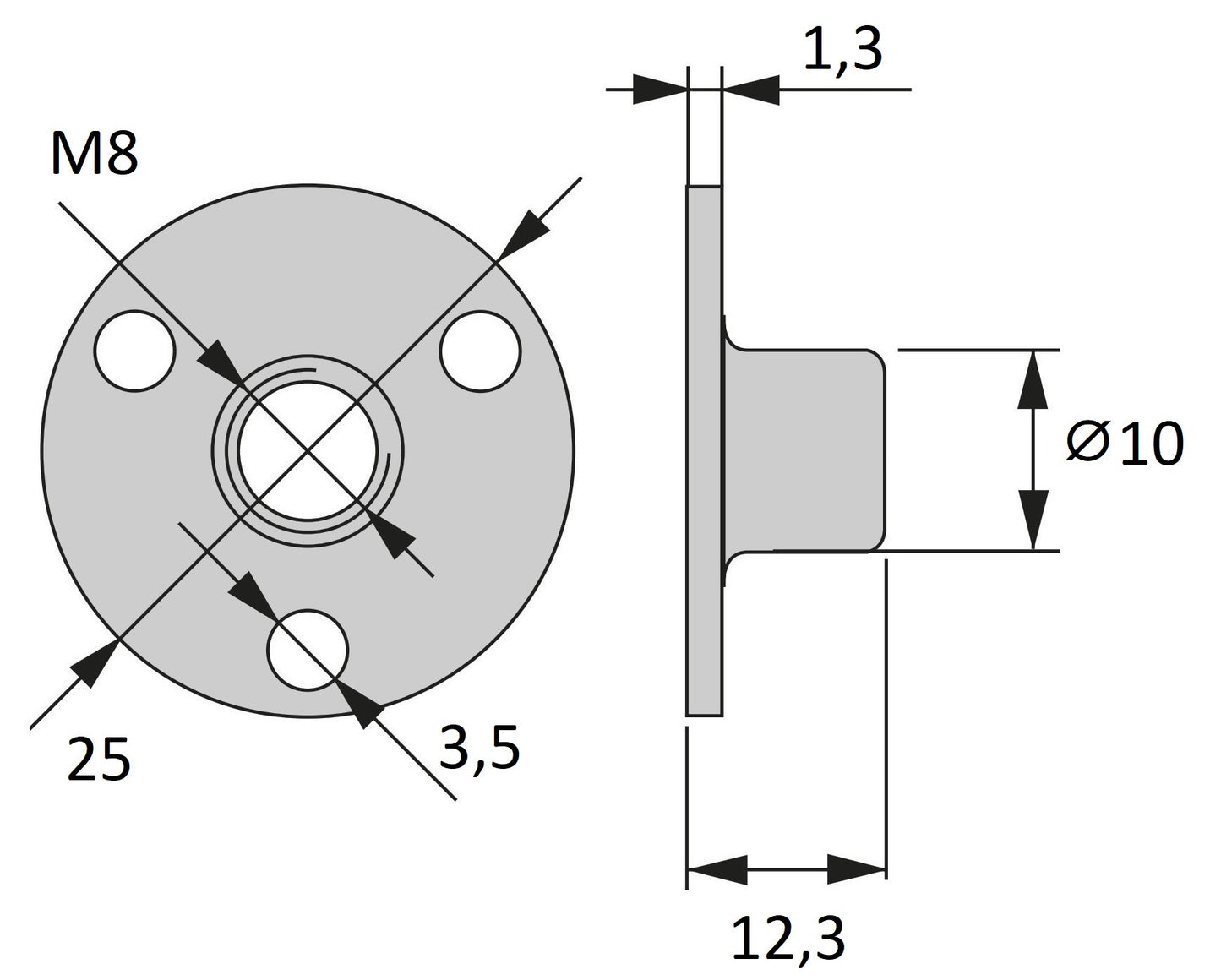 4 Stück runde Montageplatte mit M8 Gewinde, Befestigungsplatte, aus robustem Stahl, Oberfläche: verzinkt, 25 mm (1″), 5044705. Anschraubplatte, für Möbelfüße, Möbelrollen, Schrankbeine, Sofafüße, Gerätefüße, Maschinenfüße und viel mehr, von EMUCA