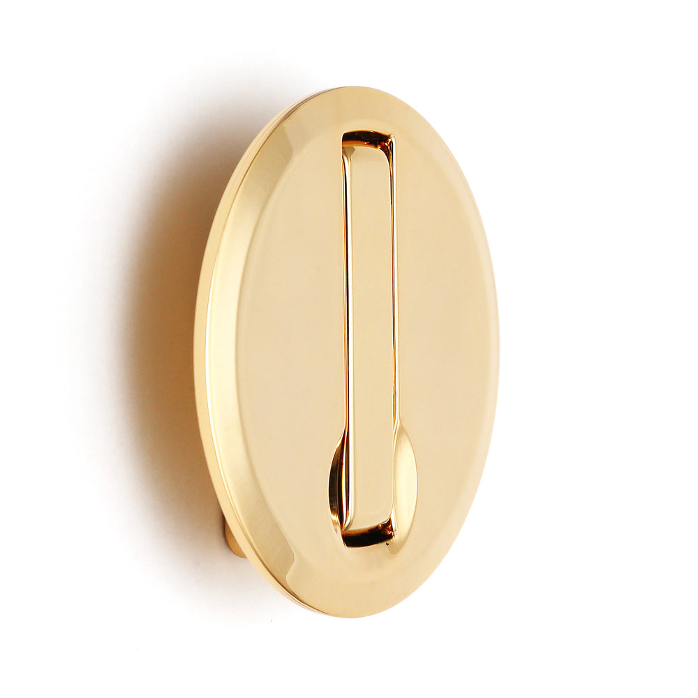 Hochwertiger runder Federklapphaken zum Einlassen, Oberfläche: goldfarbig, glänzend poliert, 64 mm (2,6″), NF-R64-GP. Runder Klapphaken mit Schließautomatik, für Tinyhouse, Wohnmobil, Caravan, Yacht, Zug und viel mehr, von Sugatsune / LAMP® (Japan)