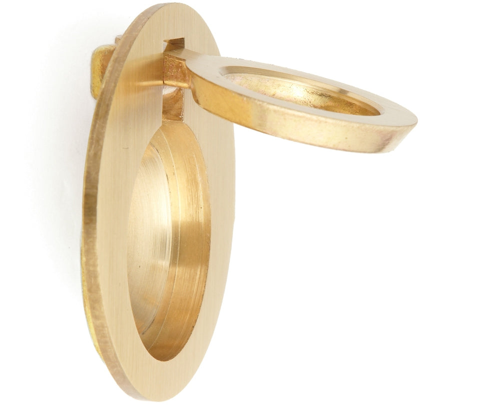 Round brass folding handle, satin finish, 51.2 mm (2.1") 580-SB. Ring handle 580-SB for RV, boat, inspection hatch, inspection door, by Sugatsune / LAMP® (Japan)