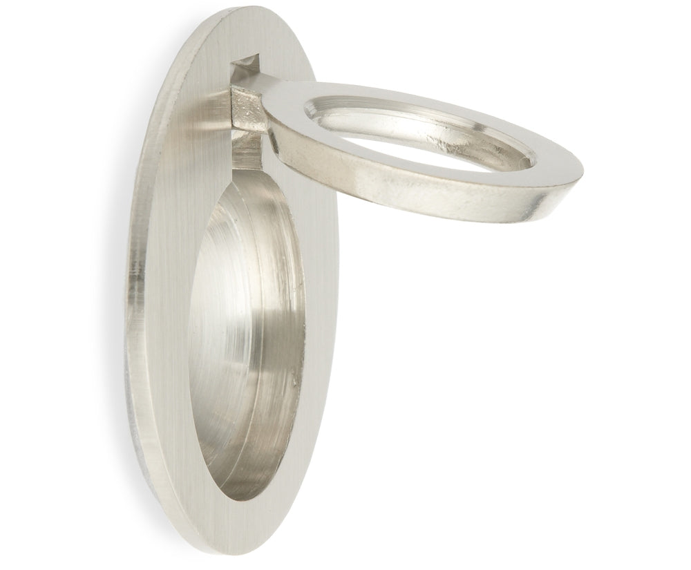 Round brass folding handle, finish: white bronze, satin matte, 51.2 mm (2.1") 580-WB. Ring handle 580-WB for RV, boat, inspection hatch, inspection door, by Sugatsune / LAMP® (Japan)