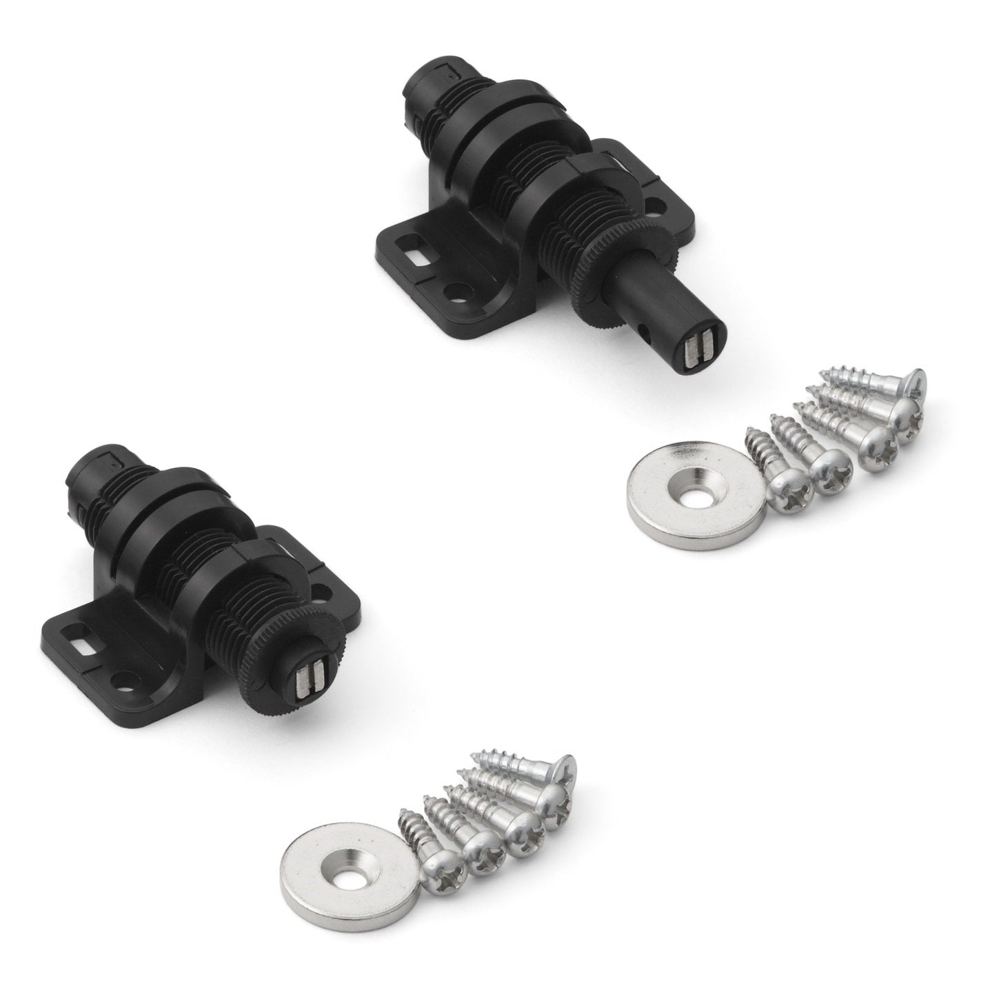 2 Stück Runder Magnet-Druckschnäpper mit Verstellmöglichkeit, inkl. Gegenplatte MC-25BL von Sugatsune, schwarz. Produktbild
