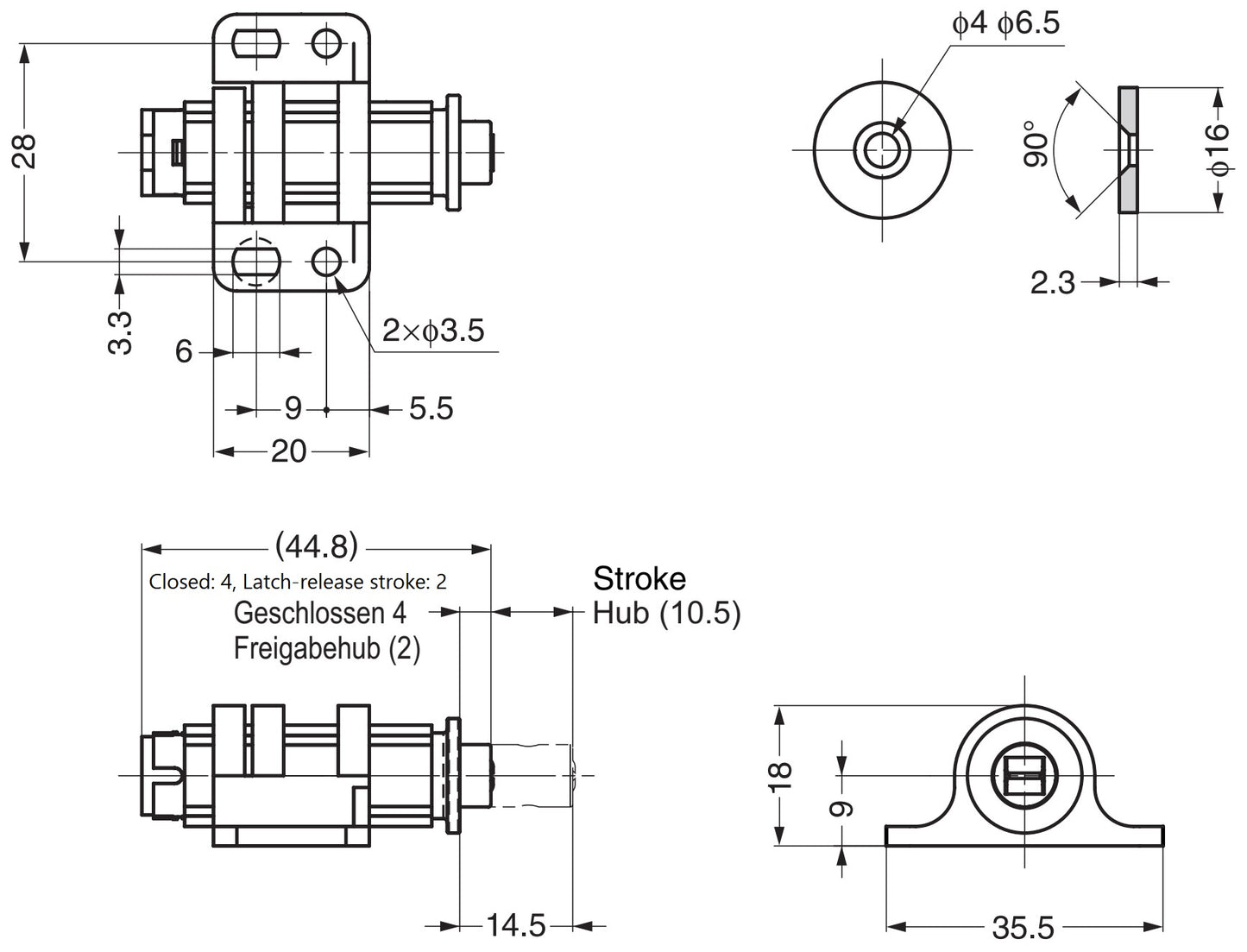 2 Stück runder Magnet-Druckschnäpper mit Verstellmöglichkeit, inkl. Gegenplatte, Oberfläche: weiß, MC-25WT für Möbeltüren, Schranktüren