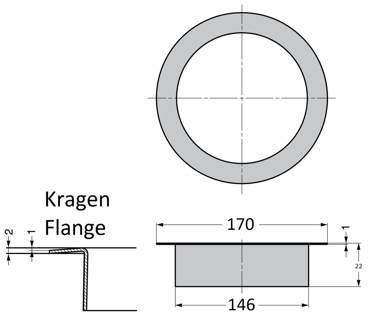 Hochwertiger runder Mülldurchwurf, aus rostfreiem Edelstahl, Oberfläche: glänzend poliert, 170 mm (6,7″), Ausführung: flach, AN-LH015-MR. Edelstahlmülldurchwurf, für Systemgastronomie, Ladenbau, Catering und viel mehr, von Sugatsune / LAMP® (Japan)