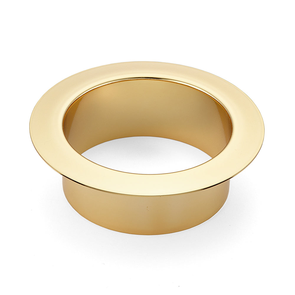 High-quality round waste chute, made of stainless steel, surface: 24K gold-plated, 112 mm (4.5"), AN-DH008-GP (AN-DH001-GP). Stainless steel waste chute, for chain restaurants, shopfitting, beauty salons, and much more, from Sugatsune / LAMP® (Japan)