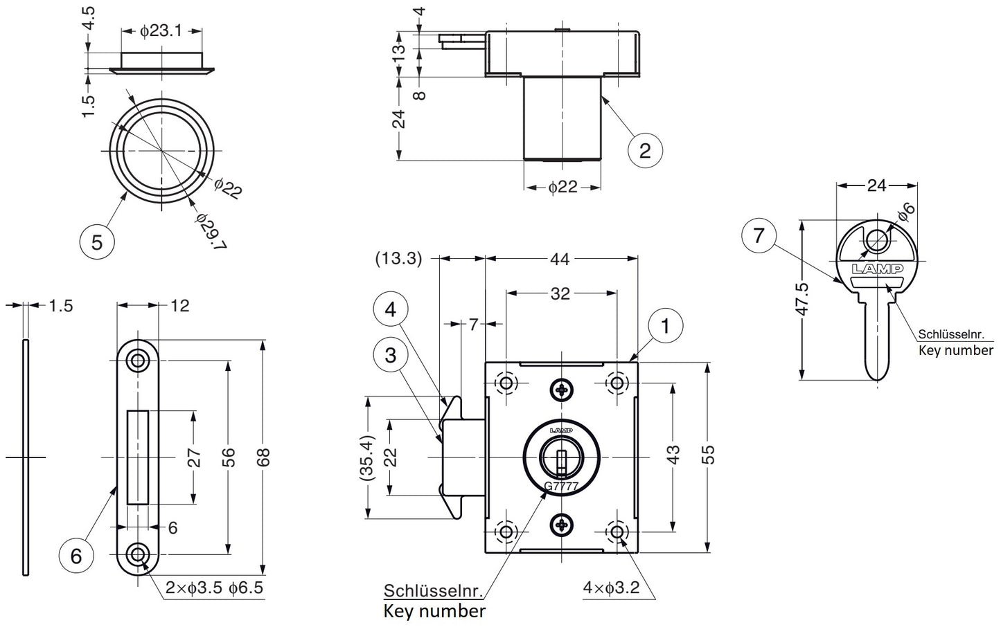 Serrure de porte coulissante, en acier inoxydable SUS304, surface : nickelée, satinée mate, modèle : verrouillage différent, 7810K-24-SNI-RB pour porte coulissante
