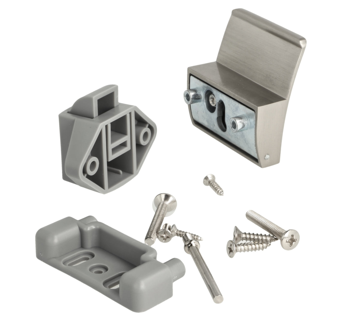 Robust snap lock with lifting handle, made of Zamak, surface: stainless steel look, design: square, 14.03.077-0 for caravans, yachts