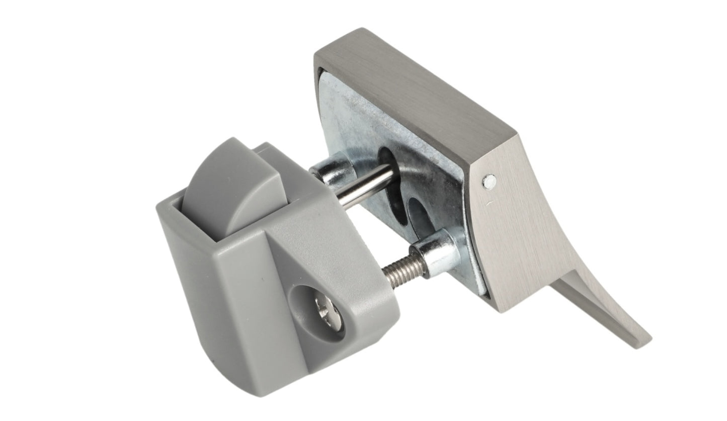 Robust snap lock with lifting handle, made of Zamak, surface: stainless steel look, design: square, 14.03.077-0 for caravans, yachts
