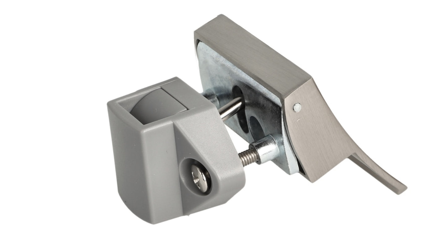 Robust snap lock with lifting handle, made of Zamak, surface: stainless steel look, design: square, 14.03.077-0 for caravans, yachts