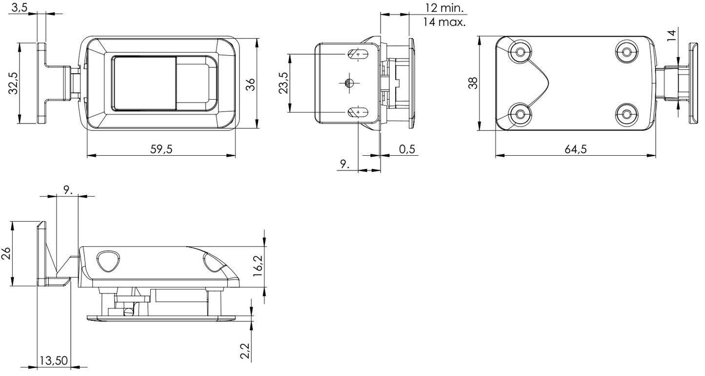 High-quality snap lock with folding handle, made of Zamak, surface: chrome-plated, 14.03.090-0 for caravans, yachts, mobile homes, private jets, motorhomes