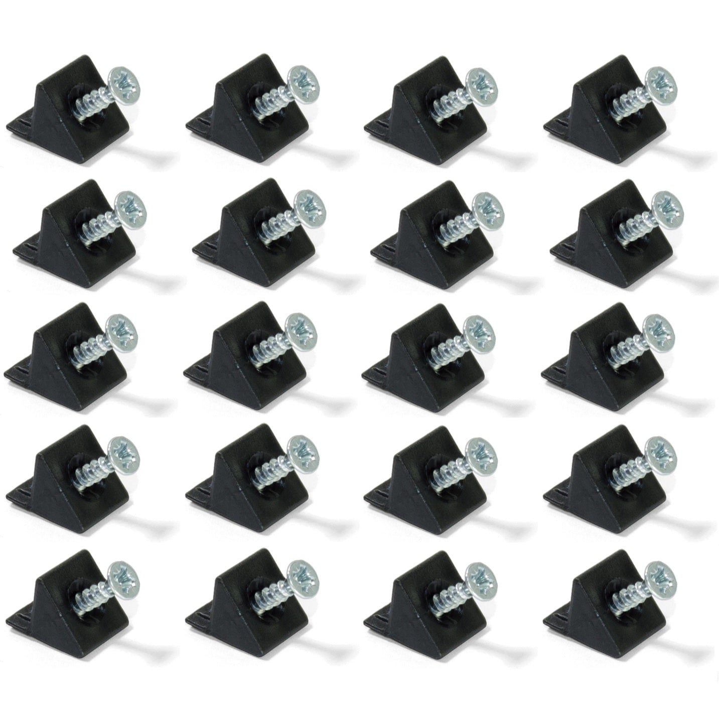 20-piece cabinet back panel fastener 9169717, triangular, with wedge, matte black, 15 mm (0.6"). Drawer wedge for securing cabinet back panels and drawer bottoms, from EMUCA