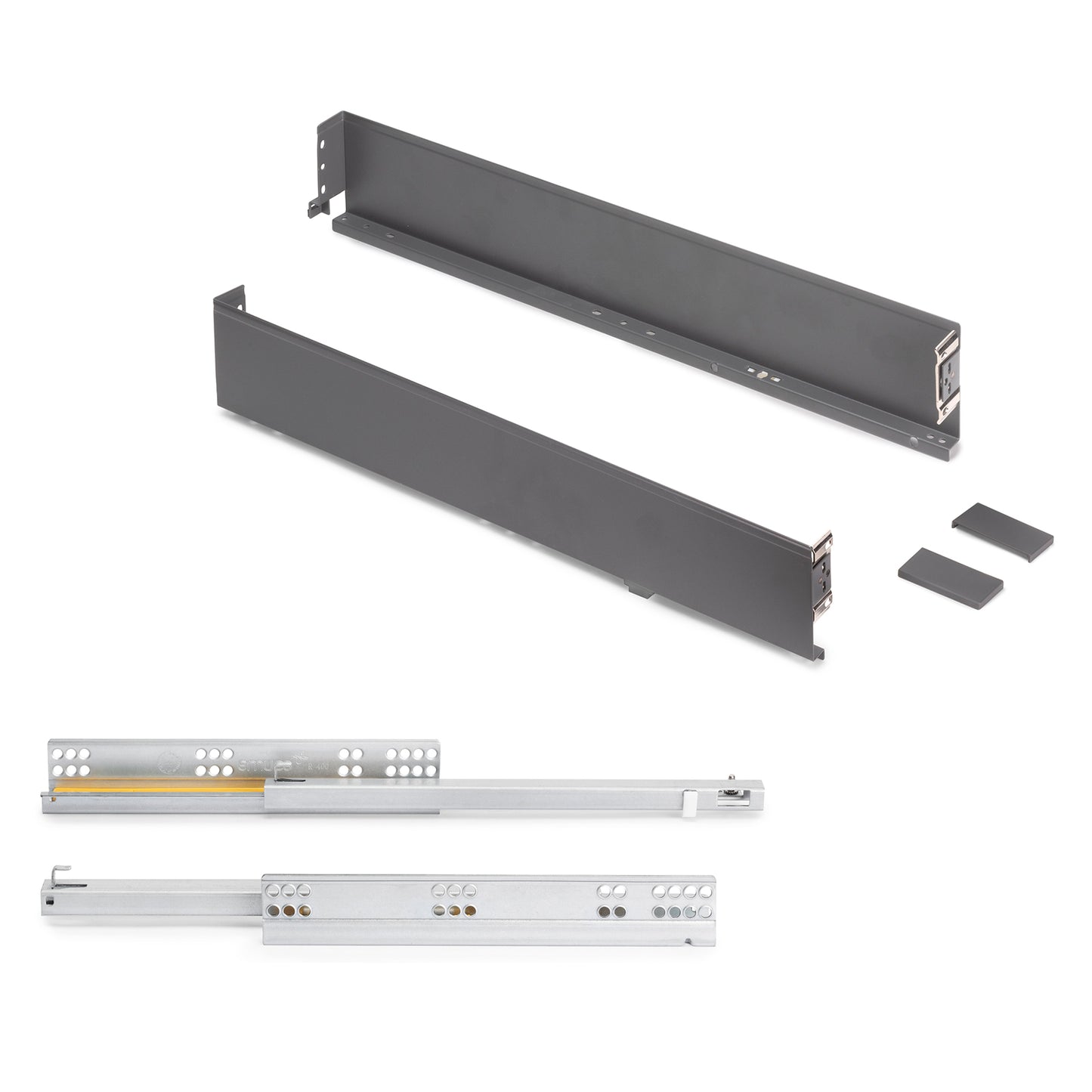 Schubkasten Set, mit extra dünnen Zargen, Höhe: 88 mm, 3275335, Schubladentiefe: 440 mm, von EMUCA, anthrazitgrau, Ausführung: Teilauszug mit Push-to-open. Produktbild

