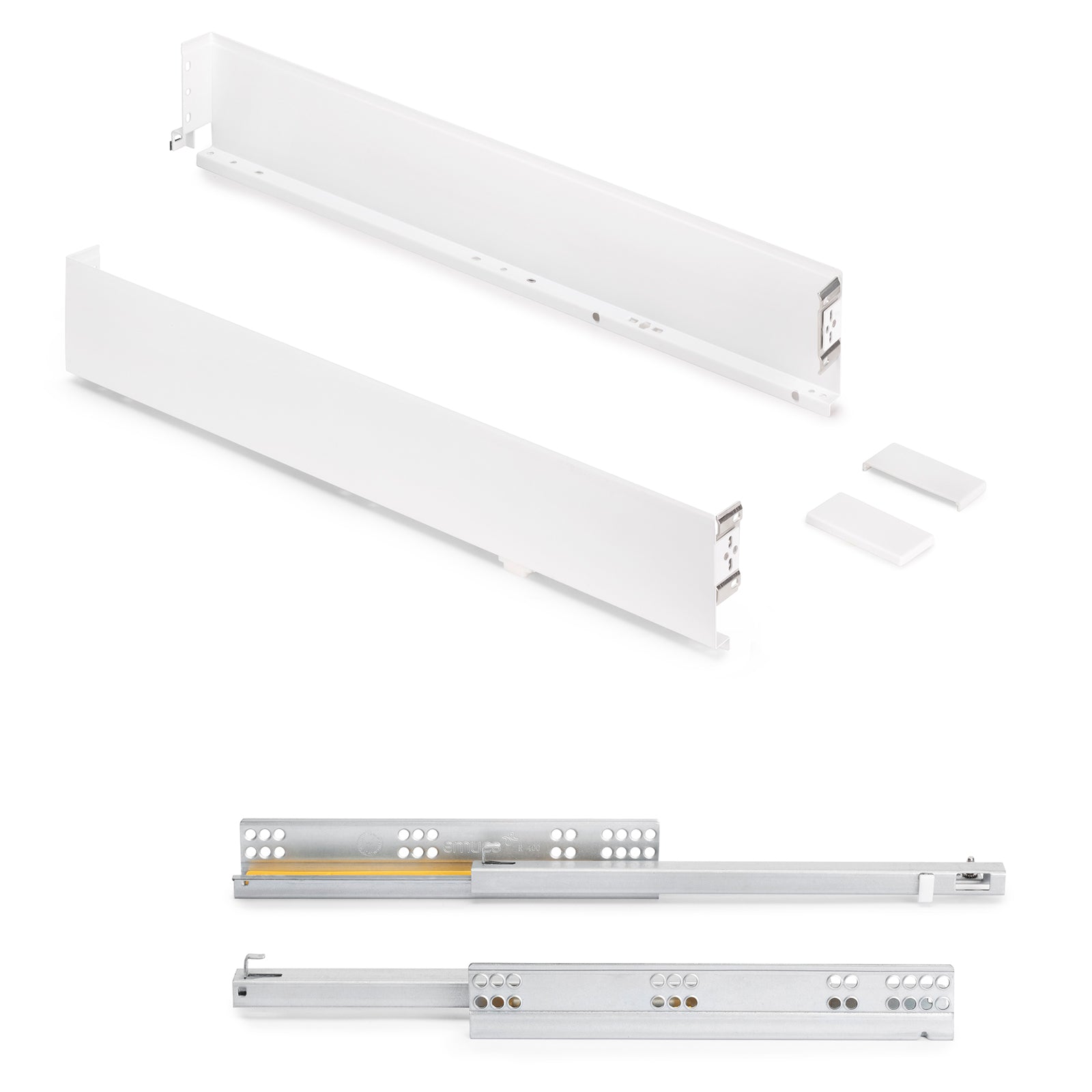 Schubkasten Set, mit extra dünnen Zargen, Höhe: 88 mm, 3275312, Schubladentiefe: 440 mm, von EMUCA, weiß, Ausführung: Teilauszug mit Push-to-open. Produktbild
