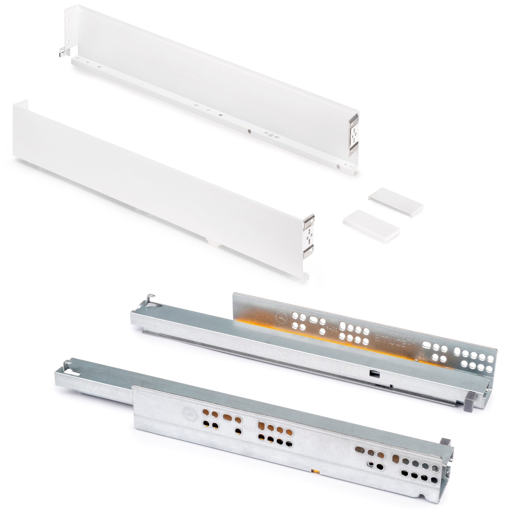 Schubkasten Set, mit extra dünnen Zargen, Höhe: 88 mm, 3275312, Schubladentiefe: 440 mm, von EMUCA, weiß, Ausführung: Vollauszug mit Soft-Close. Produktbild
