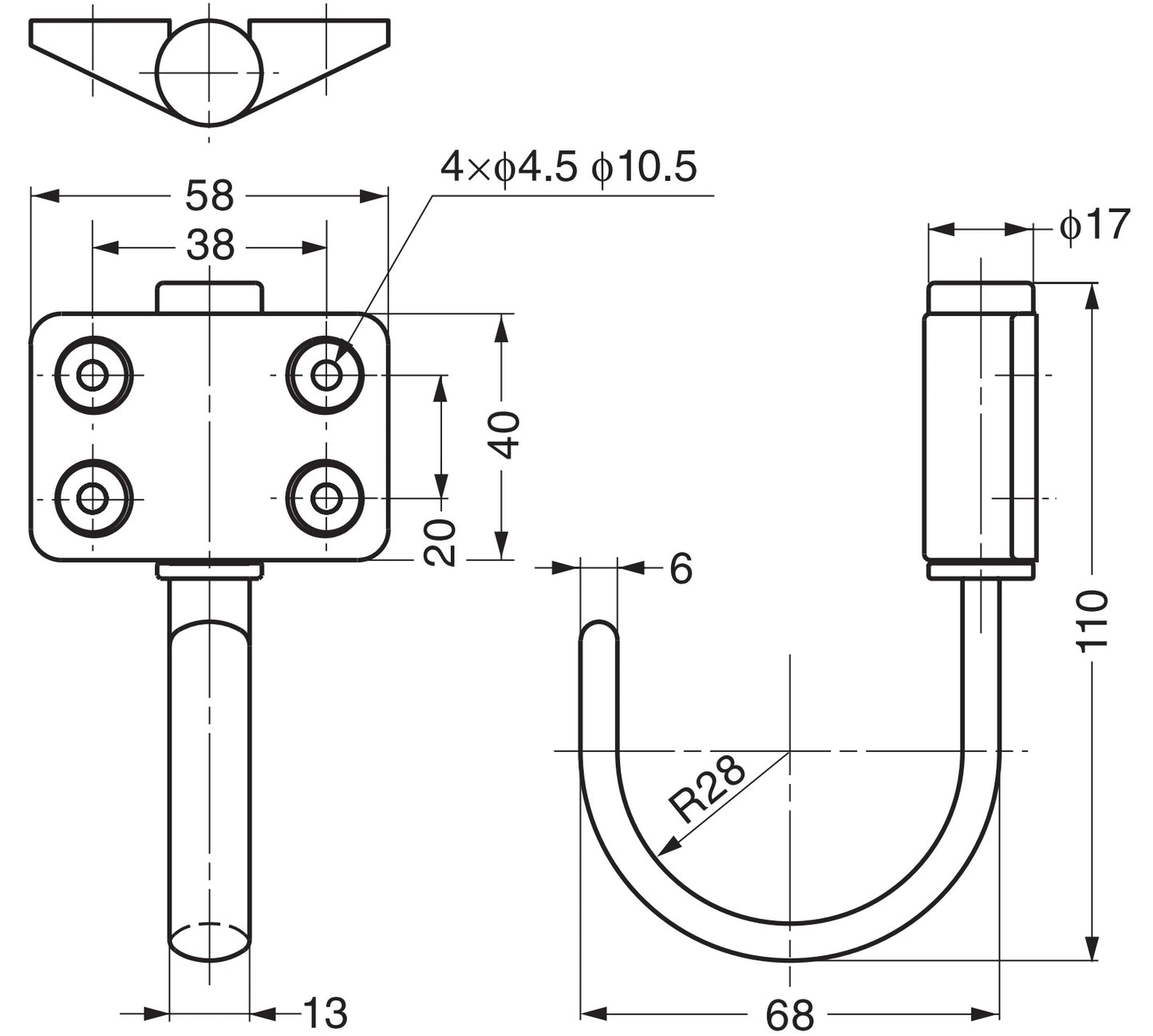 High-quality SUS304 stainless steel swivel hook, 110 mm (4.4"), JF-T70. V2A swivel hook for marine applications, RVs, outdoor use, humid environments, and much more, from Sugatsune / LAMP® (Japan)