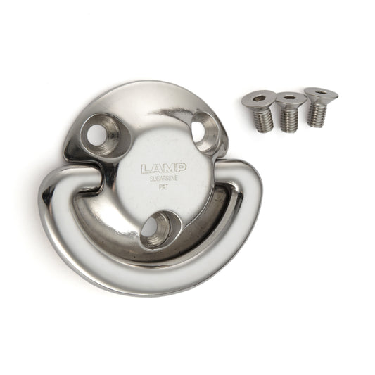 Heavy-duty folding padeye made of SUS316 stainless steel, 94 mm (3.8"), EY-R80. Noiseless folding padeye made of V4A for shipbuilding, yachts, loop stops, outdoor use, humid environments, harsh environments, and much more, from Sugatsune / LAMP® (Japan)