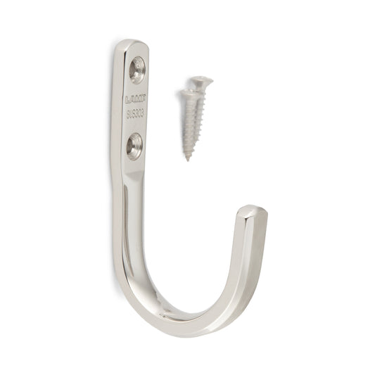 High-quality heavy-duty wall hook made of SUS304 stainless steel, 46 mm (1.9"), XL-CUJ45TT. Towel hook made of V2A for bathrooms, swimming pools, shipbuilding, RVs, outdoors, humid environments, and much more, from Sugatsune / LAMP® (Japan)