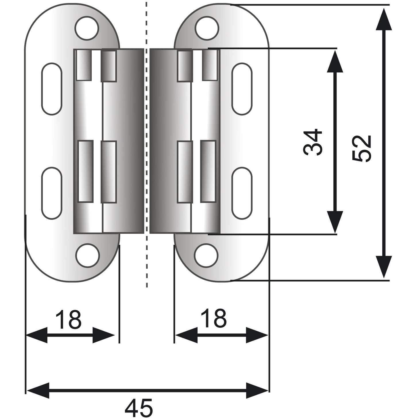 2 Stück Hochwertiges Sepa-Scharnier zum Einlassen, 180°, für unsichtbaren Anschlag, Oberfläche: Edelstahl Look, 52 mm (2,1″), 15.04.076-0. Möbel-Einfrässcharnier, für Möbeltür, Schranktür, Klapptisch, Klappe, Kiste und viel mehr, von SISO Denmark