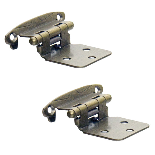 Set consisting of two SISO / UMAXO® vintage furniture hinges for framed cabinets with visible hinge joints. Antique-style furniture hinges with self-closing mechanism, adjustable overlay.