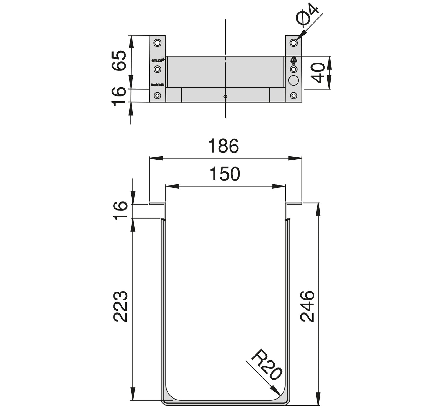 High-quality siphon cutout, made of plastic, anthracite grey, 3011923 for vanity unit, kitchen cabinet, bathroom cabinet, siphon, drain