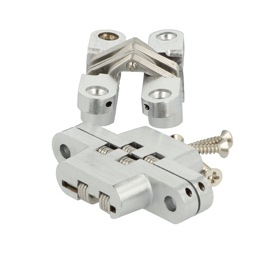 2 pièces de charnières croisées invisibles de haute qualité 60 x 13 mm en Zamak, aspect acier inoxydable, vis incluses. Charnière de meuble dissimulée UMAXO®, pliable à 180°. Charnière de meuble cachée (charnière Vici) pour encastrement