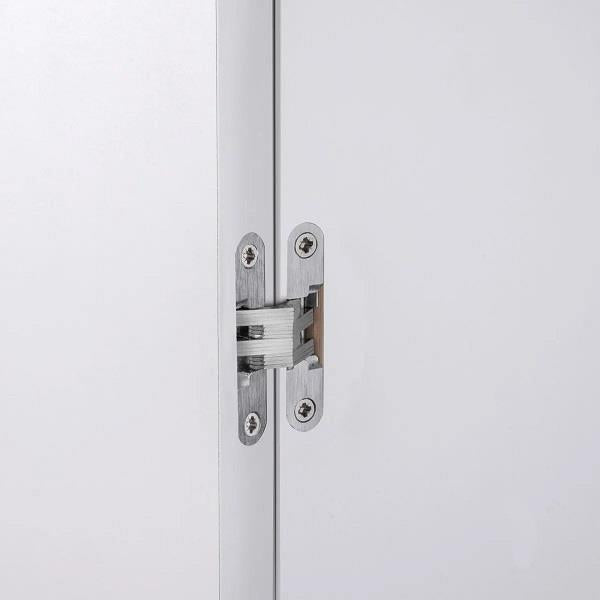 Two high-quality invisible cross hinges, 95 x 19 mm, made of Zamak, with a stainless steel look, including screws. Concealed furniture hinge from UMAXO®, folds 180°. Furniture hinge (vici hinge) for flush mounting.