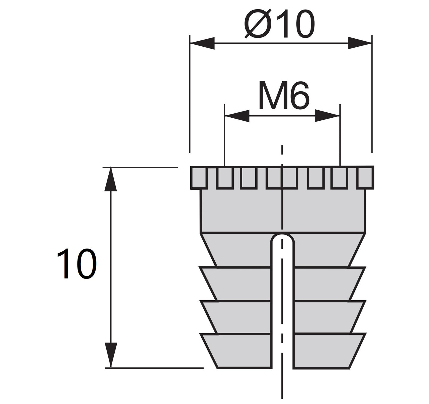 20 high-quality expansion sleeves with internal thread M6, made of nylon (PA), 10 mm (25/64″), 9007920 for wooden parts, furniture connections, electronic housings