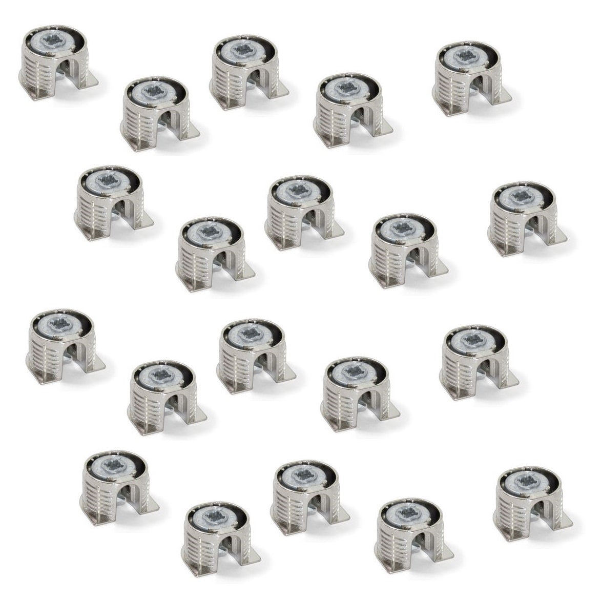 20 pieces of sturdy eccentric connection ⌀20 mm with flange and claw outer casing for panel thickness 16 mm (5/8″), made of Zamak, 8470907 for furniture connection