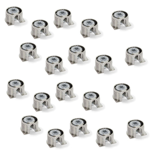 20 pieces of sturdy eccentric connection ⌀20 mm with flange and claw outer casing for panel thickness 16 mm (5/8″), made of Zamak, 8470907 for furniture connection