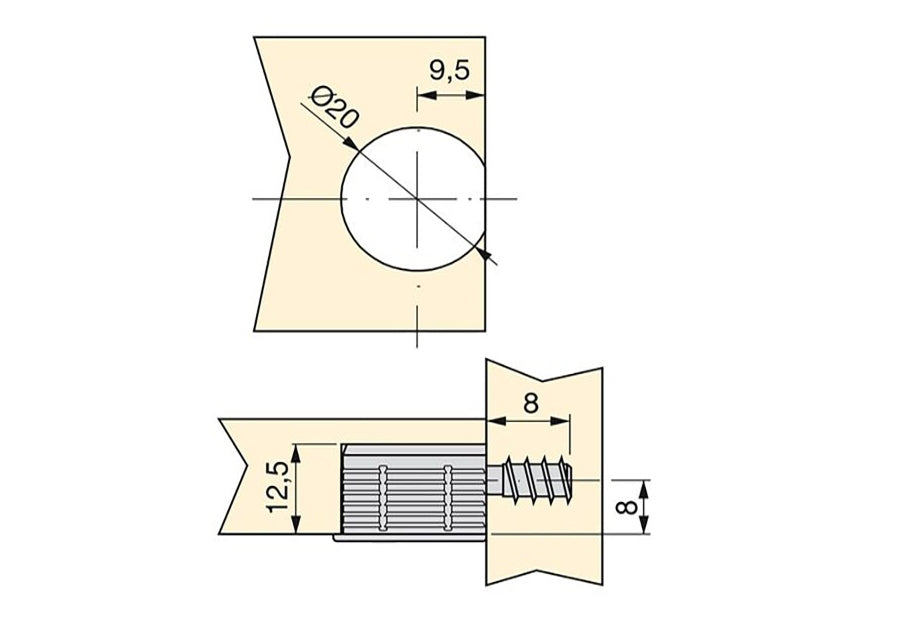 20 pieces of sturdy eccentric connection ⌀20 mm with flange and claw outer casing for panel thickness 16 mm (5/8″), made of Zamak, 8470907 for furniture connection