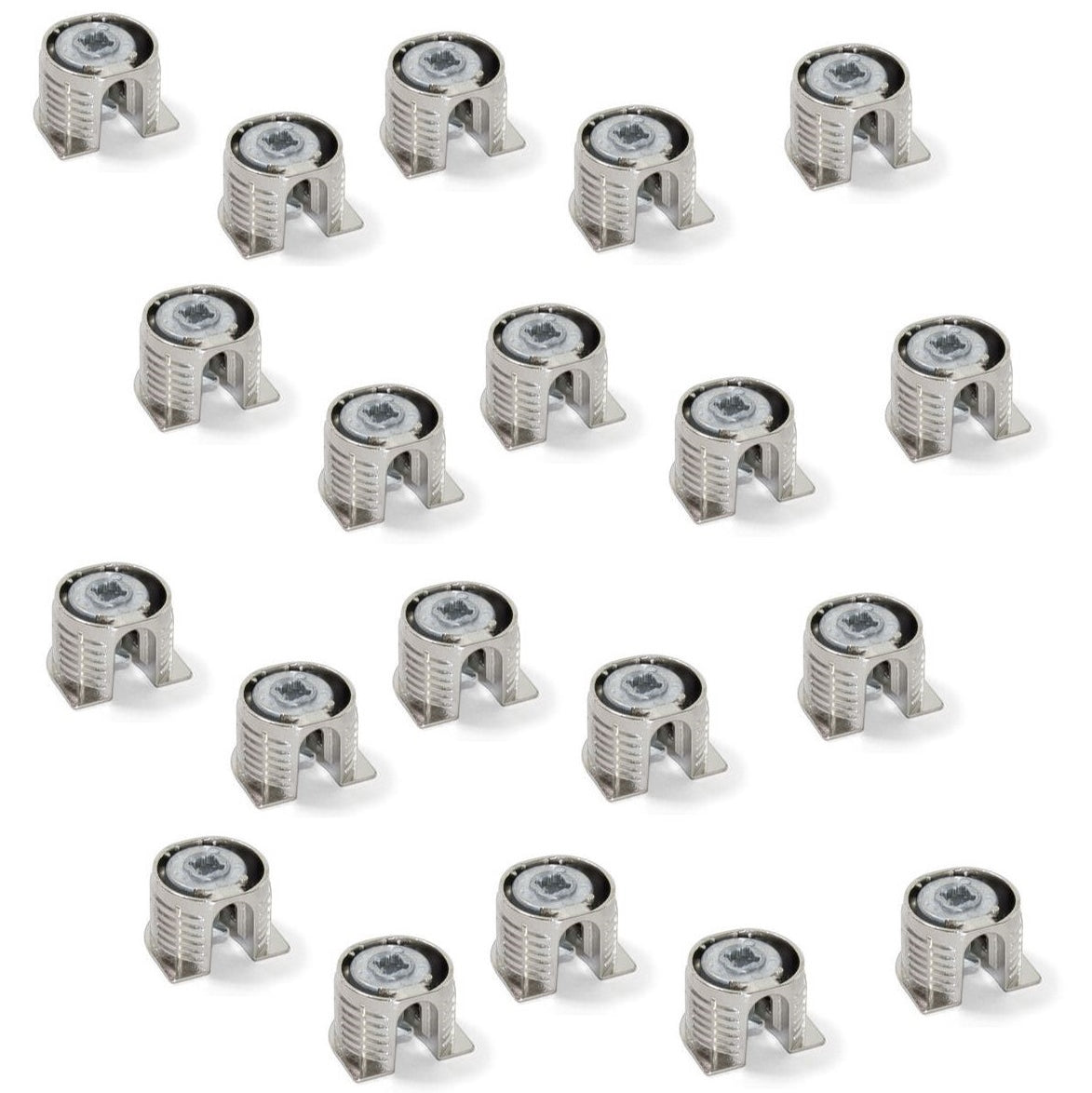 20 pieces of sturdy eccentric connection ⌀20 mm with flange and claw outer casing for panel thickness 19 mm (3/4″), made of Zamak, 8070907 for furniture connection