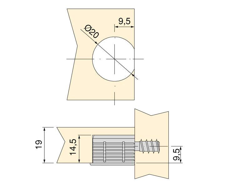20 pieces of sturdy eccentric connection ⌀20 mm with flange and claw outer casing for panel thickness 19 mm (3/4″), made of Zamak, 8070907 for furniture connection