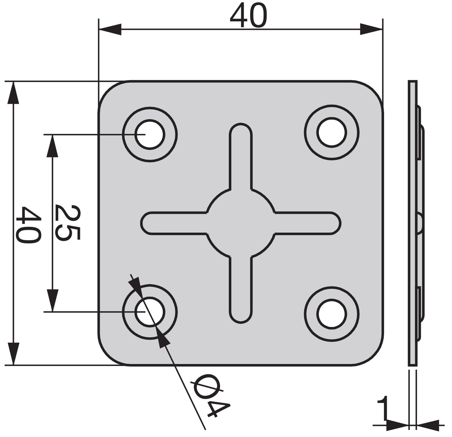 10 pieces of sturdy square flat connectors, with four connection holes, made of robust steel, surface: galvanized, 40 mm (1.6") 8217405. Connecting plate E.FP.40 for panels, worktops, work surfaces, and much more, by EMUCA