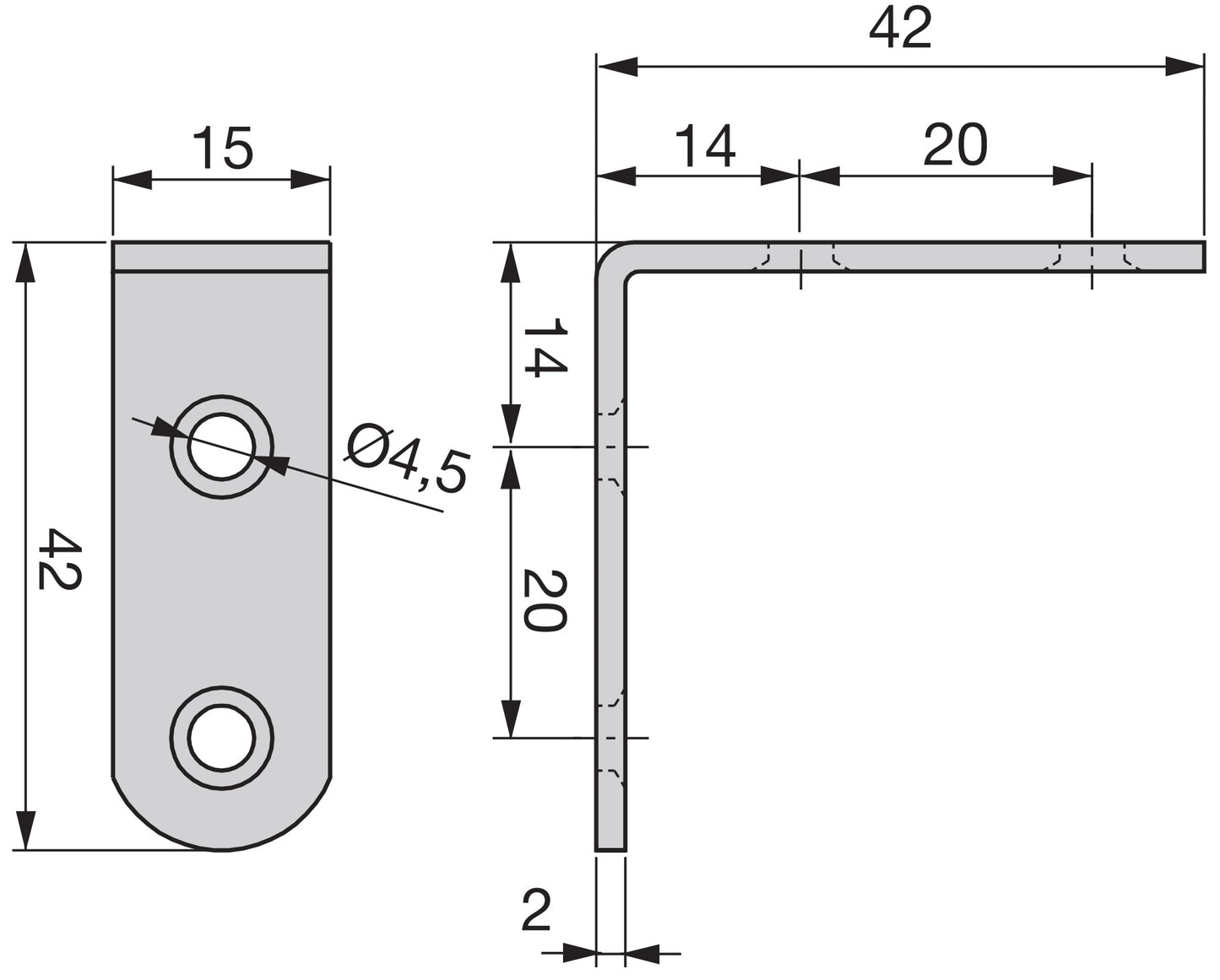 Lot de 10 équerres robustes avec quatre trous de fixation, en acier robuste, surface galvanisée, 42 mm (1,7") 8219805. Équerre de fixation E.FB.42 pour étagères, bibliothèques, tables, armoires et bien plus encore, par EMUCA.