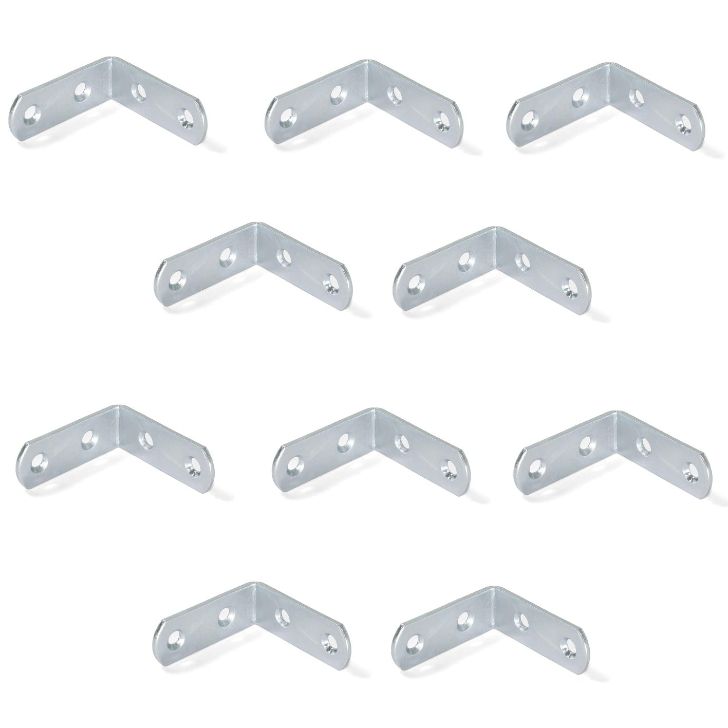 Lot de 10 équerres robustes avec quatre trous de fixation, en acier robuste, surface galvanisée, 42 mm (1,7") 8219805. Équerre de fixation E.FB.42 pour étagères, bibliothèques, tables, armoires et bien plus encore, par EMUCA.