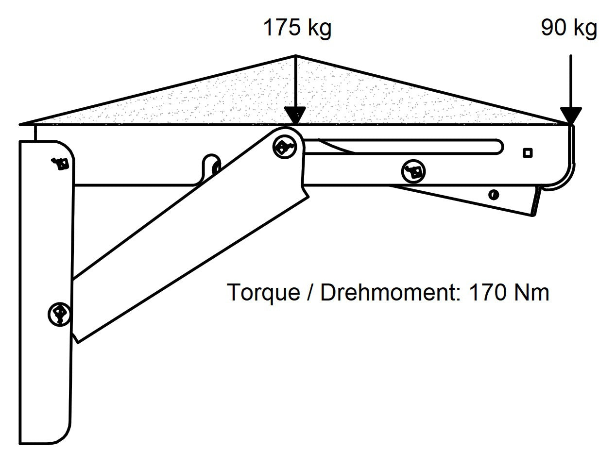 Two high-quality, heavy-duty EB-200 stainless steel folding table supports. A pair of folding brackets with a load capacity of up to 175 kg. Folding table supports from ROCA/Sugatsune