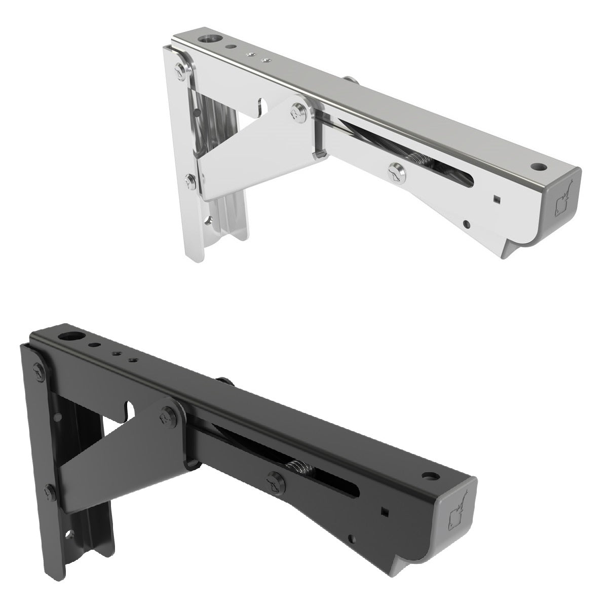 Two high-quality, heavy-duty EB-200 stainless steel folding table supports. A pair of folding brackets with a load capacity of up to 175 kg. Folding table supports from ROCA/Sugatsune