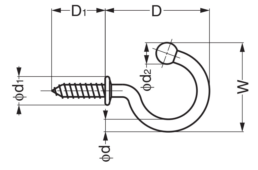 5 Stück hochwertige Schraubhaken aus Edelstahl mit abgerundeten Spitze. Edelstahlhaken TL von Sugatsune / LAMP® (Japan)