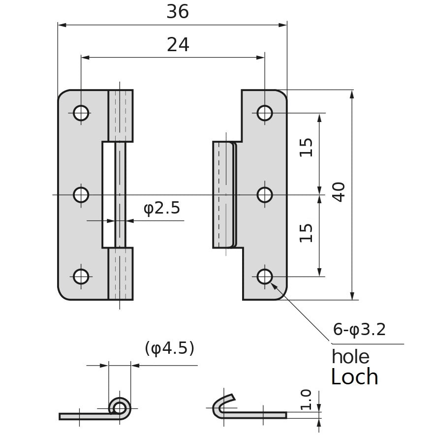 2 Stück hochwertiges Steckscharnier, aus Edelstahl SUS304, Tragkraft: 4 kg (9 lbs), Höhe: 40 mm (1-37/64″), B-1006-3 für Schiffstüren, Wartungsklappen