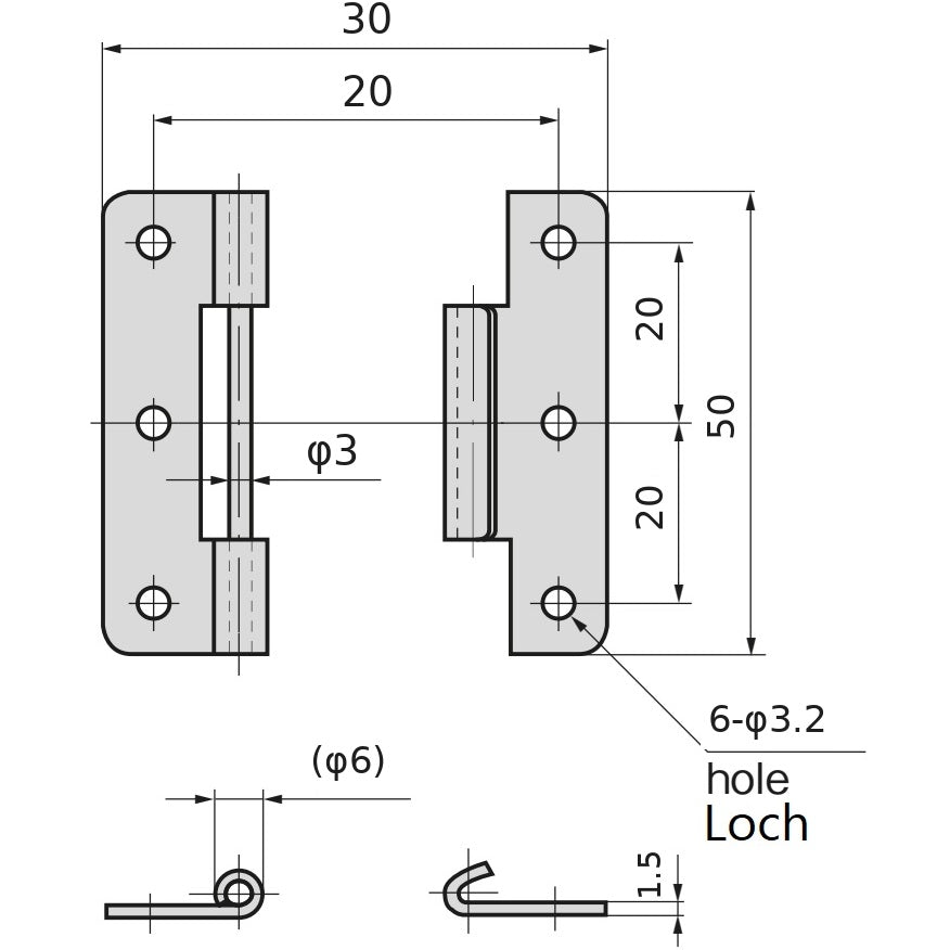 2 Stück hochwertiges Steckscharnier, aus Edelstahl SUS304, Tragkraft: 6 kg, Höhe: 50 mm (1-31/32″), B-1006-2 für Schiffstüren, Wartungsklappen