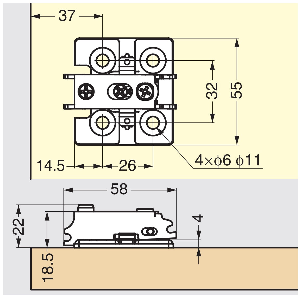 2 Stück Schwerlast-Möbelscharniere J95 für extra schwere Türen bis 25 kg! Inkl. Montageplatten. Schwerlast-Topfband, Möbelband mit Topfgröße 40 mm von LAMP® / Japan (aufliegend)