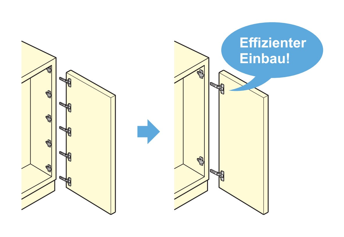 2 Stück Schwerlast-Möbelscharniere J95 für extra schwere Türen bis 25 kg! Inkl. Montageplatten. Schwerlast-Topfband, Möbelband mit Topfgröße 40 mm von LAMP® / Japan (aufliegend)