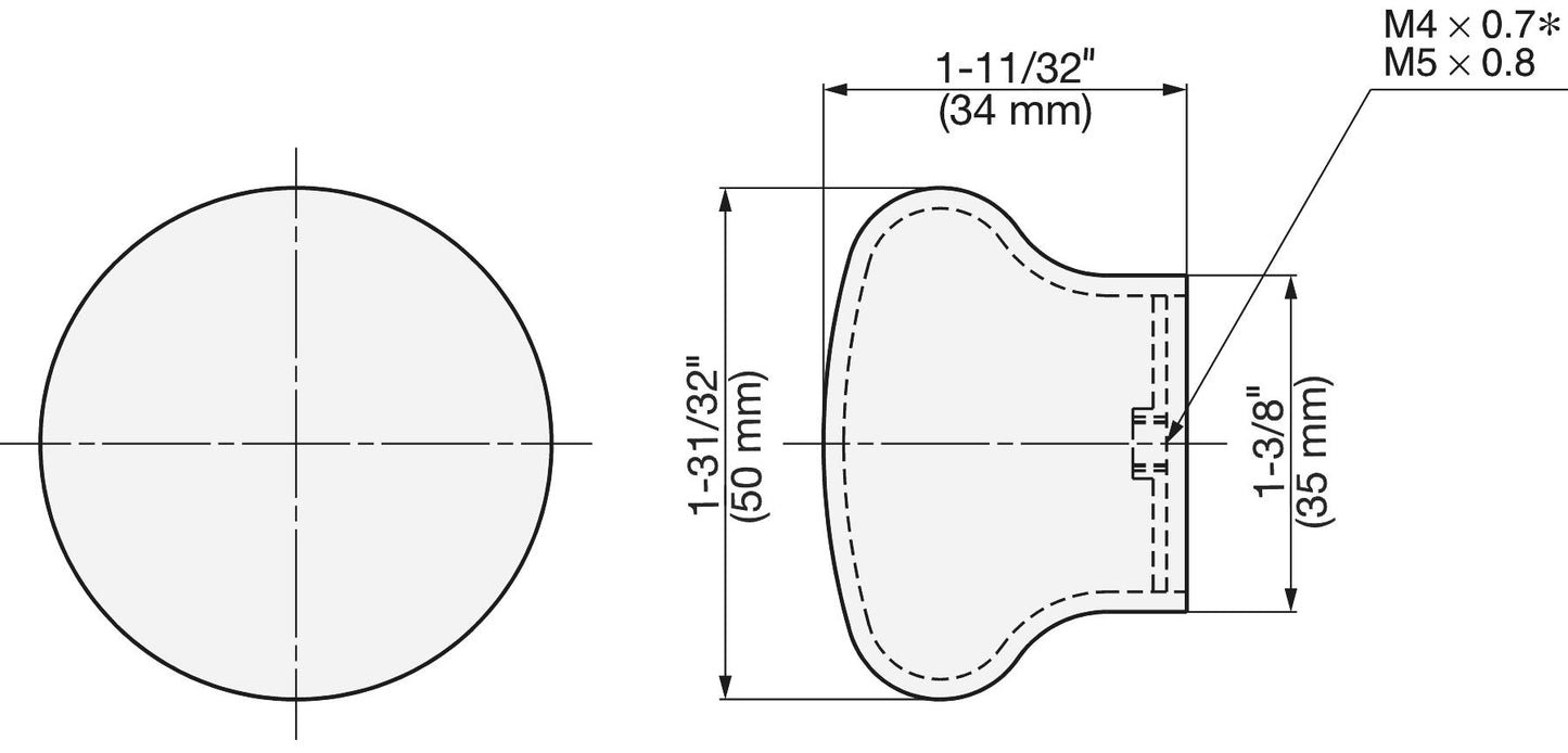 Superleichter Edelstahl-Möbelknopf SUS304, 34 mm (1,4″) RSS-50M. Exklusiver massiver superleichter Edelstahl-Möbelknopf aus rostfreiem Edelstahl V2A, glänzend poliert, für Privatflugzeug, Wohnmobil, Boot, feuchte Umgebung, von Sugatsune / LAMP® (Japan)