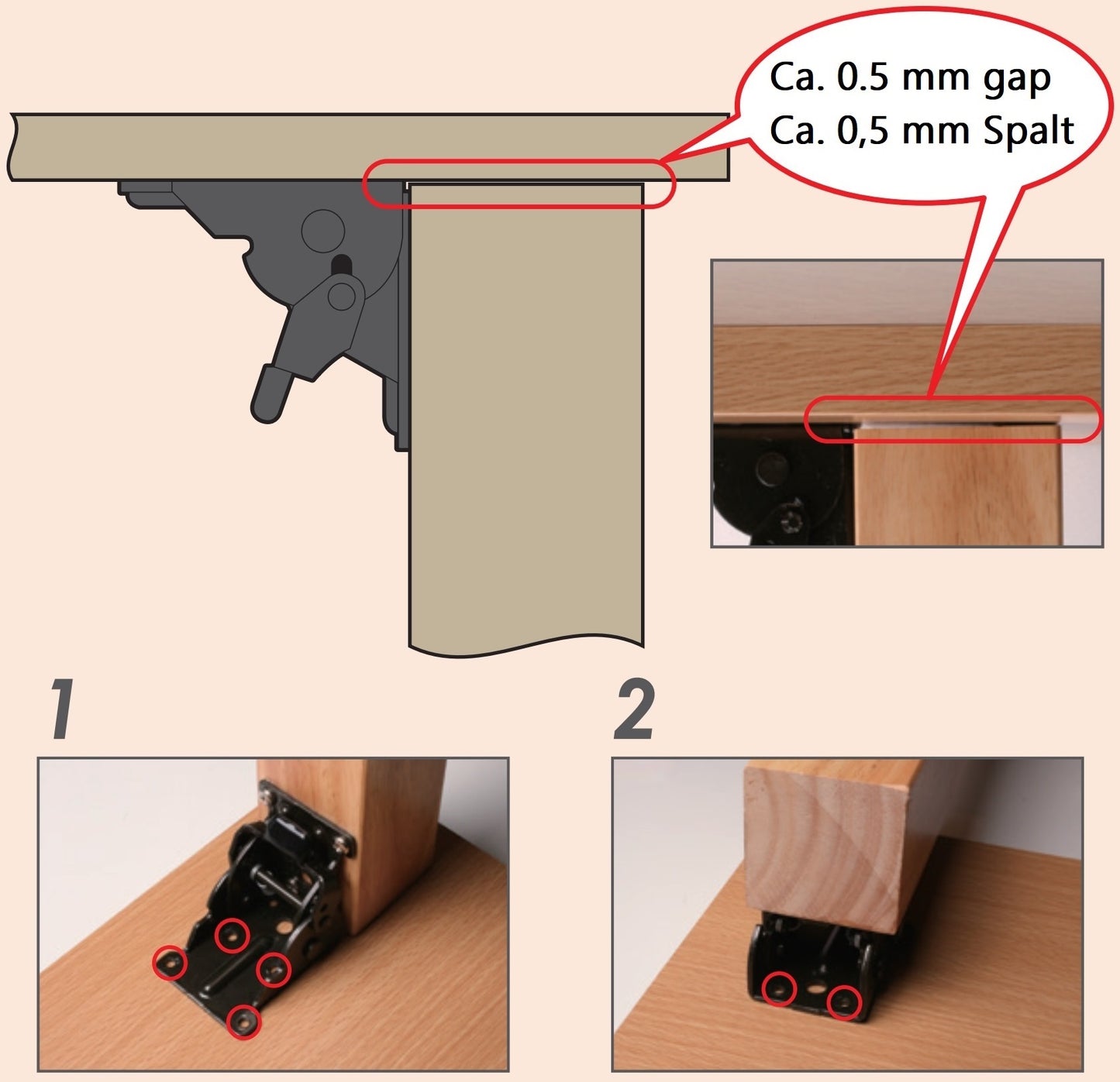 4 Stück Robuster Tischbein-Klappbeschlag, aus Stahl, Oberfläche: schwarz, B205-KTL-BK für niedrige Tische, Couchtische, Holztischbeine