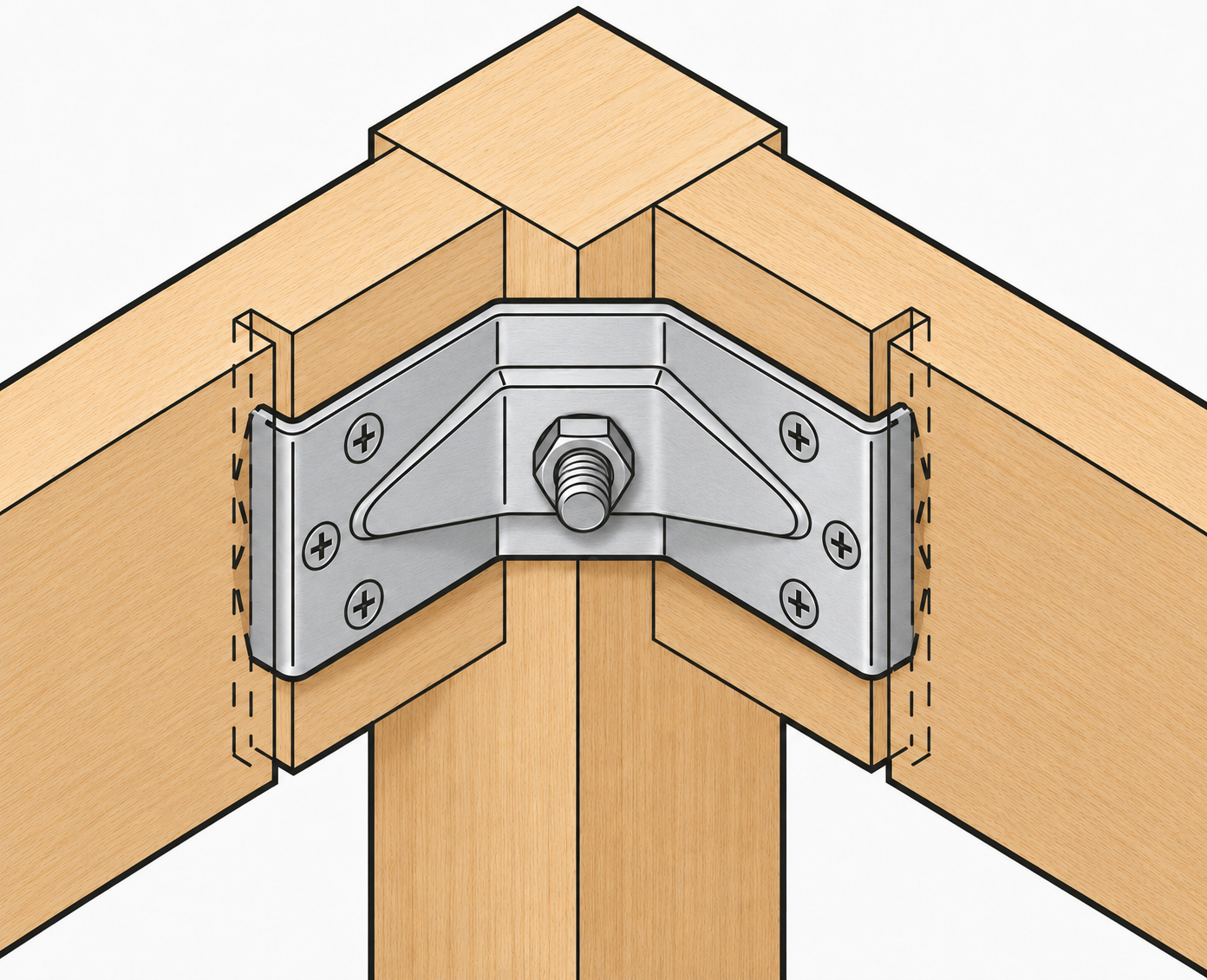 4 pieces of robust table angle bracket, width: 126 mm, 1 hole for central fastening, 11.07.040-1 for table aprons, table legs, dining tables