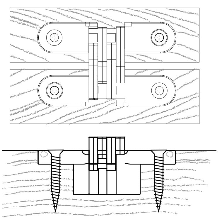 2 Stück unsichtbares Kreuz-Scharnier 44mm aus Zamak. Verstecktes Möbelband von UMAXO® 180° faltbar. Verdecktes Möbelscharnier, gelb verzinkt, zum einlassen