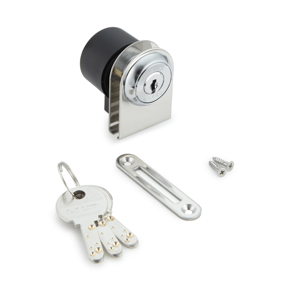 Serrure à levier pour portes vitrées, série Million Lock, à clé différente 1310GL-CR-B, par Sugatsune / LAMP (Japon)