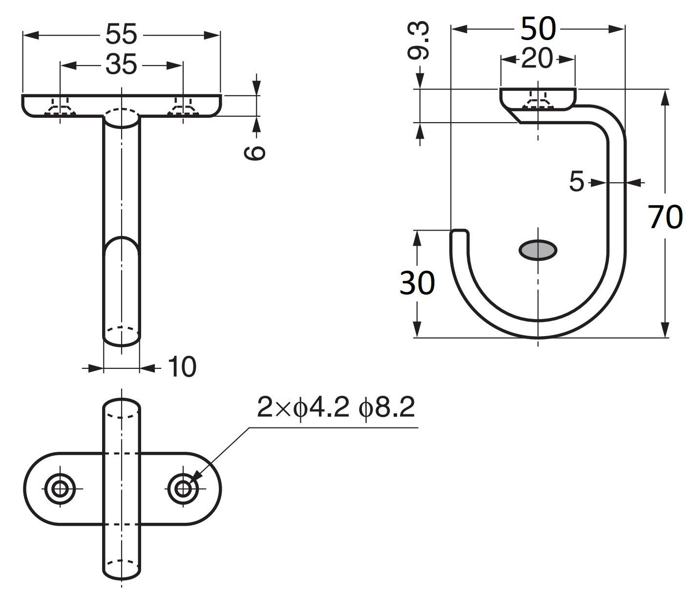 High-quality universal hook for ceiling or under-shelf mounting, made of solid stainless steel, 100 mm (4"), DS-H-60. Ceiling hook for humid environments, outdoor use, shipbuilding, and much more, from Sugatsune / LAMP® (Japan)
