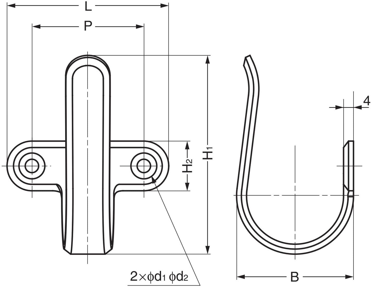 High-quality universal hook made of SUS304 stainless steel, 65 mm (2.6"), 4H-65M. Towel hook made of V2A for bathrooms, swimming pools, shipbuilding, RVs, outdoors, humid environments, and much more, from Sugatsune / LAMP® (Japan)