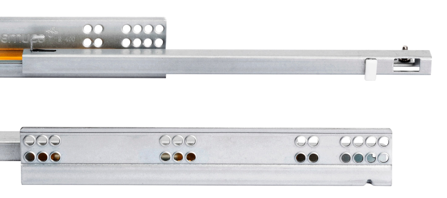 Underfloor guides, load capacity: 25 kg (56 lbs), 400 mm (15-3/4″), partial extension with soft-close, 3019305 for wooden drawer, wooden drawer, wooden shelf